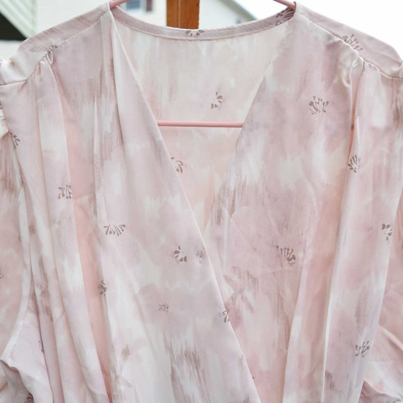 【SOLD】Pink Flora Long Dress - V neck Adjustable Waist - Picture 3 of 6